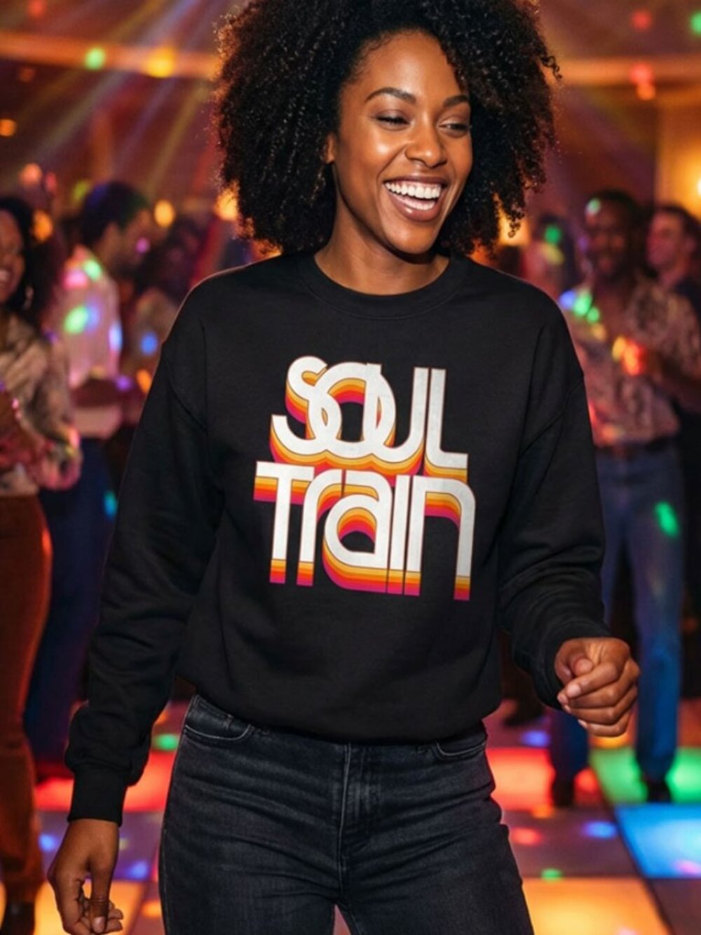 Retro SOUL TRAIN colorful unisex crewneck sweatshirt BLACK sizes 2XL